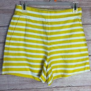 J. Crew Yellow White Stripe Mid‎ Rise Shorts Sz0